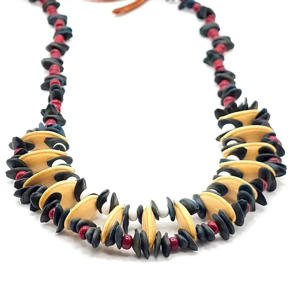 Native American Bib Statement Necklace Seeds Beads Leather 29in